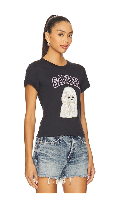 Ganni Women Black T-shirt With Round Neck And Maxi Logo On The Front In Cotton Woman In Blue