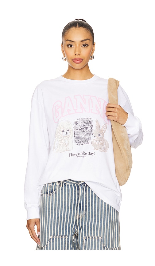Re-cut Heavy Jersey Animals Long Sleeve in White. - size XL (also in L, M, S, XS)