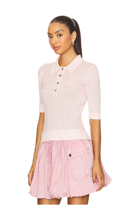Ganni Sheer Cotton Printed Polo In Pink