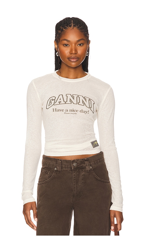 Printed Marl Mesh Long Sleeve Top in Ivory. - size 42 (also in 32, 34, 36, 38, 40)