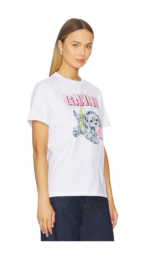 Ganni Womens Bright White Basic Neon Puppy Cotton-jersey T-shirt Xl In Red