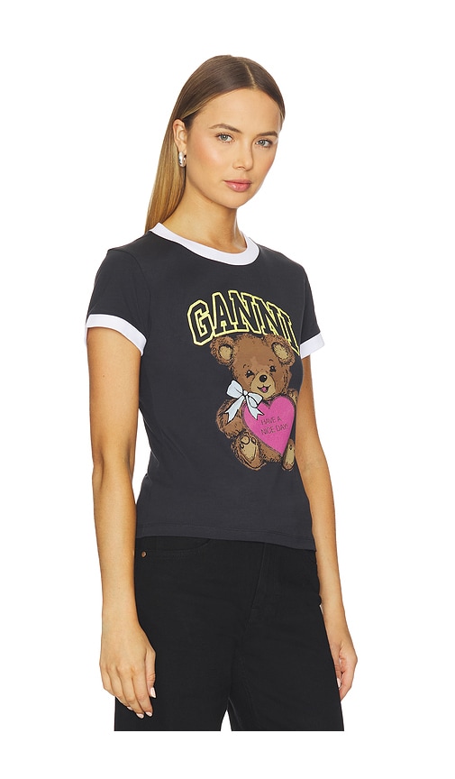 Ganni Women Black Crewneck T-shirt With Maxi Logo On The Front In Cotton Jersey Woman In Gray