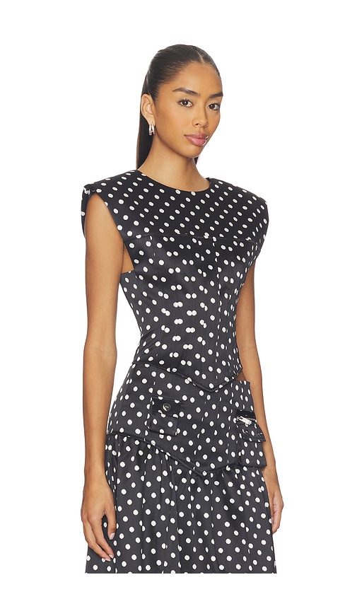 Ganni Womens Black Padded-shoulder Polka-dot Satin Corset Top