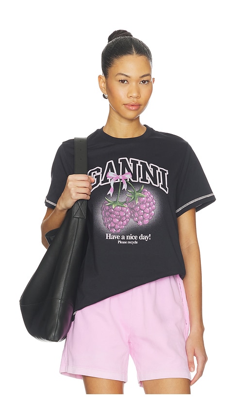 Ganni Basic Cotton Jersey Raspberry Print T-shirt