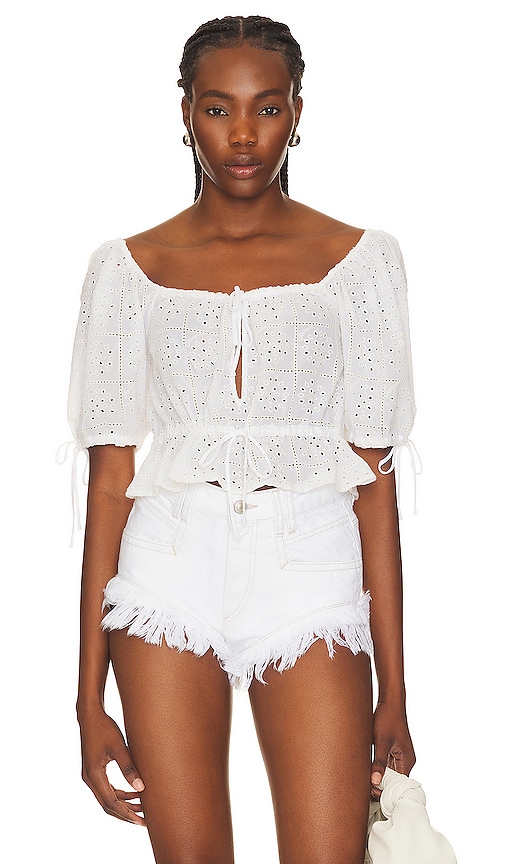 Ganni White Broderie Anglaise Cropped Top