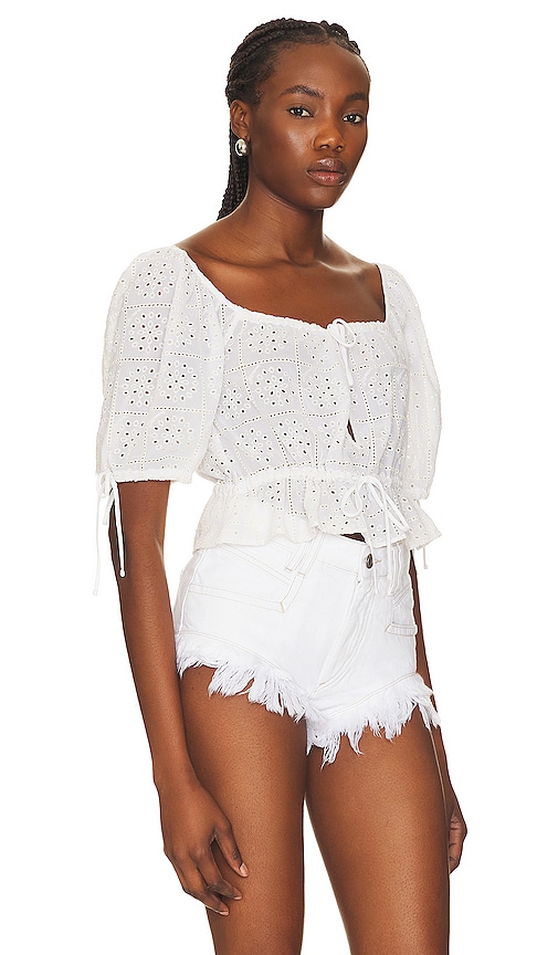 Shop Ganni Light Broderie Anglaise Cropped Top In White