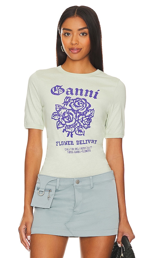 Ganni Printed Cotton T-shirt In White