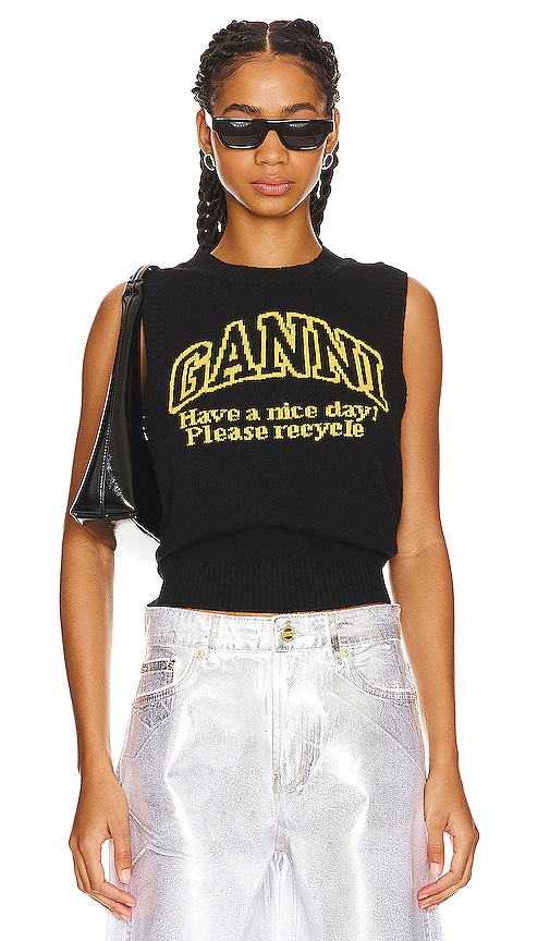 Ganni Graphic O-neck Vest in Black