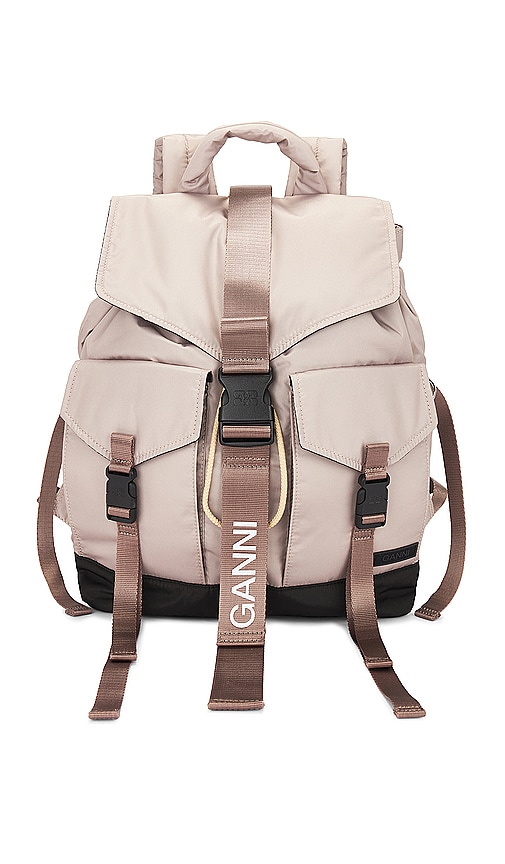 Shop Ganni Recycled Tech Backpack In Oyster Gray
