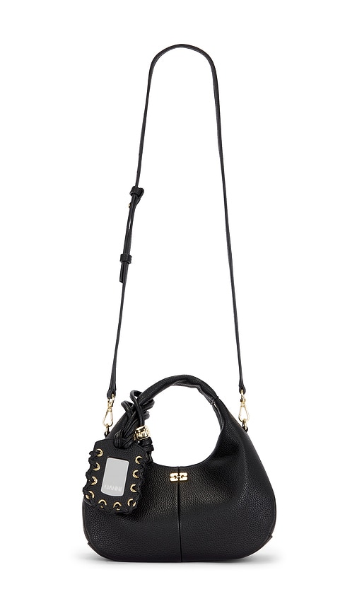 Ganni Grained Mini Hobo Bag In Black