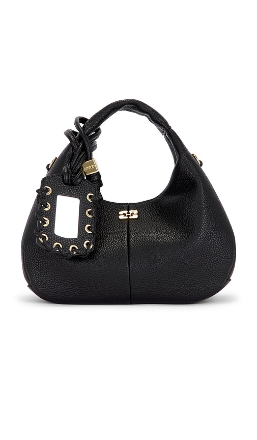 Ganni Grained Mini Hobo Bag In Black