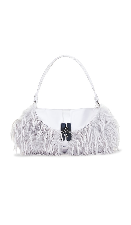 Ganni B-kat Feather Bag in Light Grey.