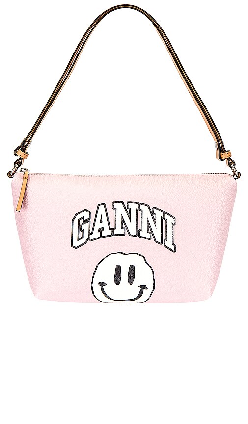 Ganni Leather-trimmed Canvas Shoulder Bag In Pink | ModeSens