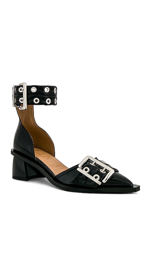 Shop Ganni Chunky Buckle Pump In Black