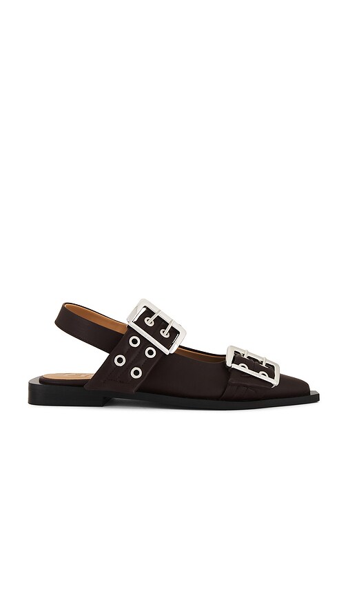 Ganni Buckle Ballerina Flats in Chocolate Fondant