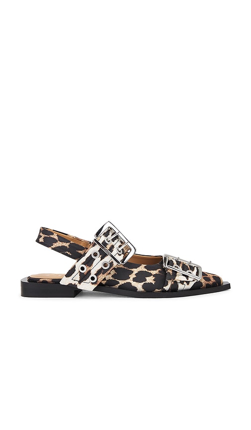 Shop Ganni Feminine Buckle Ballerina In Leopard