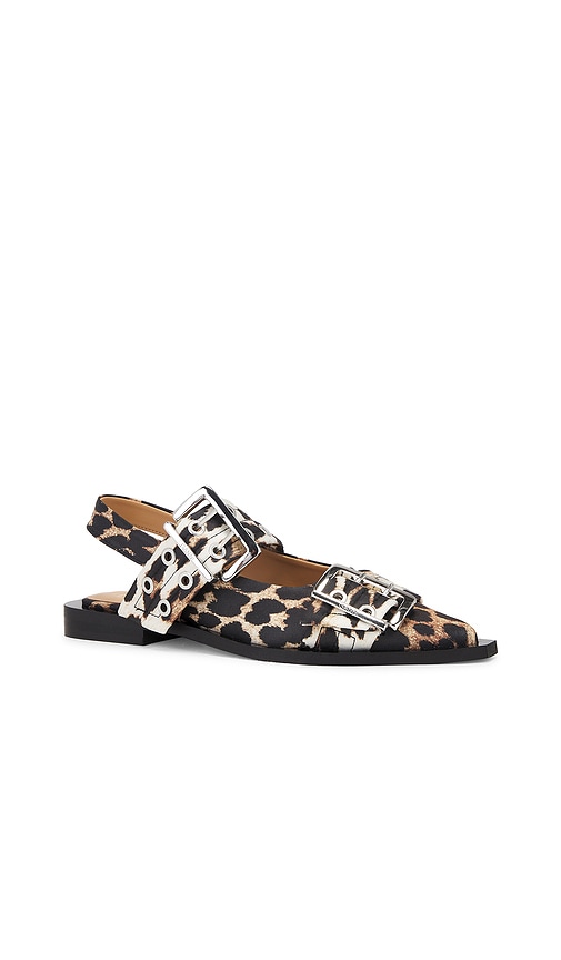 Shop Ganni Feminine Buckle Ballerina In Leopard