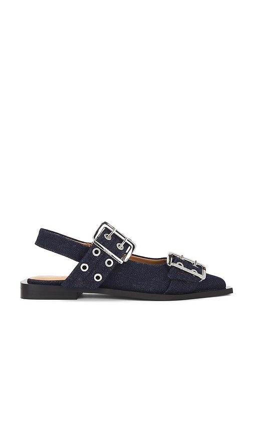 Shop Ganni Buckle Ballerina Denim In Blue