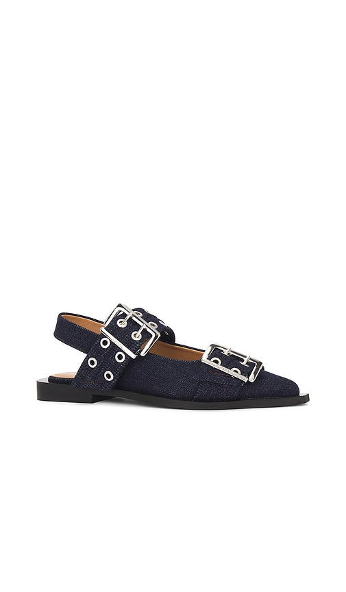 Shop Ganni Buckle Ballerina Denim In Blue