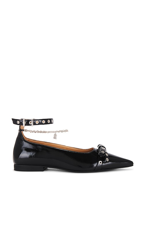 Shop Ganni Eyelets Jewel Ballerina In Black