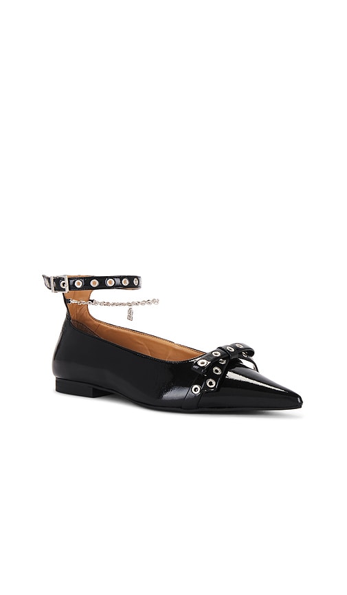 Shop Ganni Eyelets Jewel Ballerina In Black