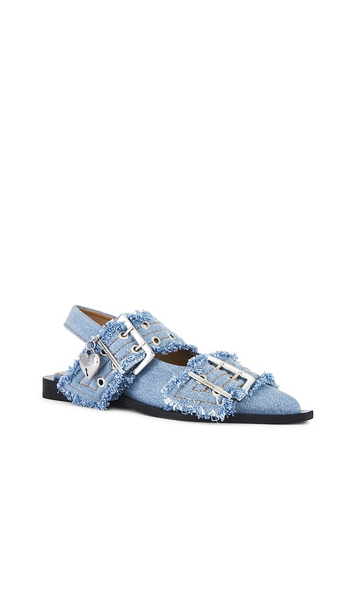 Ganni Feminine Buckle Ballerina In Blue