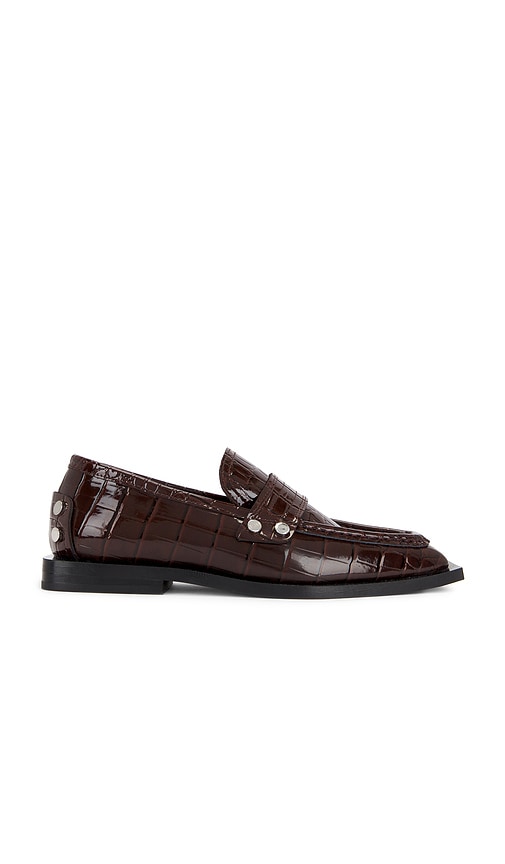 Studs Square Shiny Croco Loafer in Chocolate. - size 41 (also in 36, 37, 38, 39, 40)