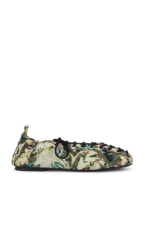 Ganni Multicolor Lace-up Ballerinas In Green