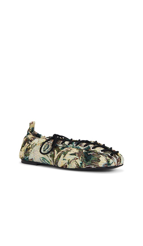 Ganni Multicolor Lace-up Ballerinas In Green