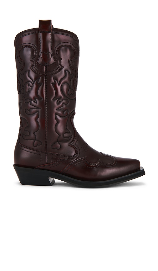 Ganni Embroidered Western Boots In Brown