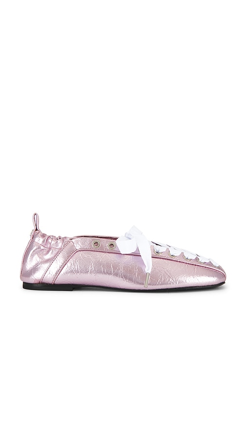 Ganni Eyelets Lace Up Ballerina Flat in Pink. Size 37. Also in 39, 41.