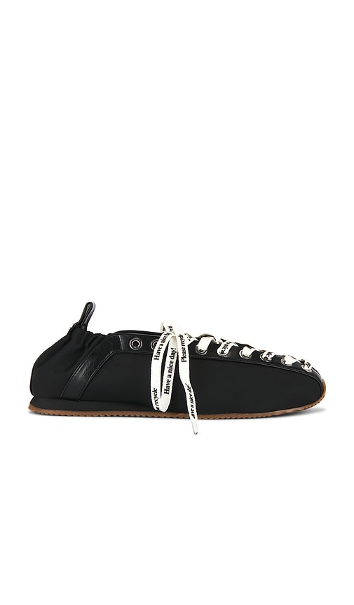 Ganni Sporty Nylon Ballerina Sneakers Lace Up In Black