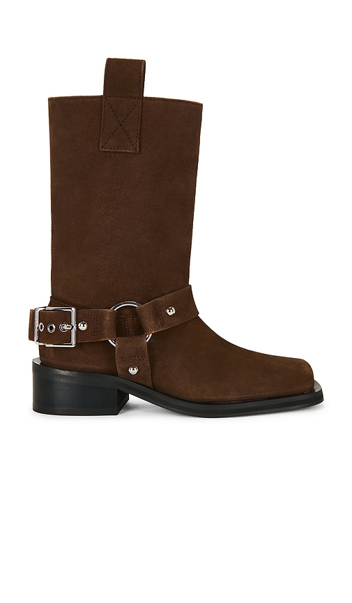 Ganni Mid Shaft Biker Boot in Chocolate. - size 37 (also in 38, 39, 40)