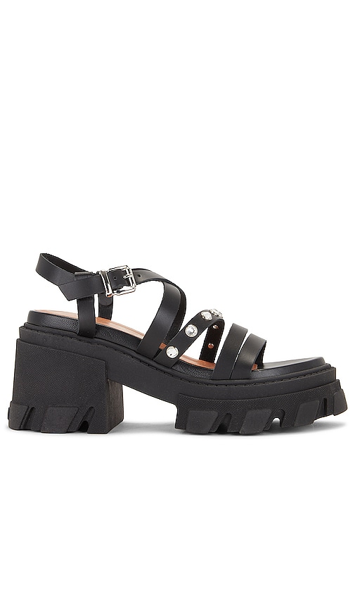 Ganni Cleated Strappy Sandal in Black | REVOLVE