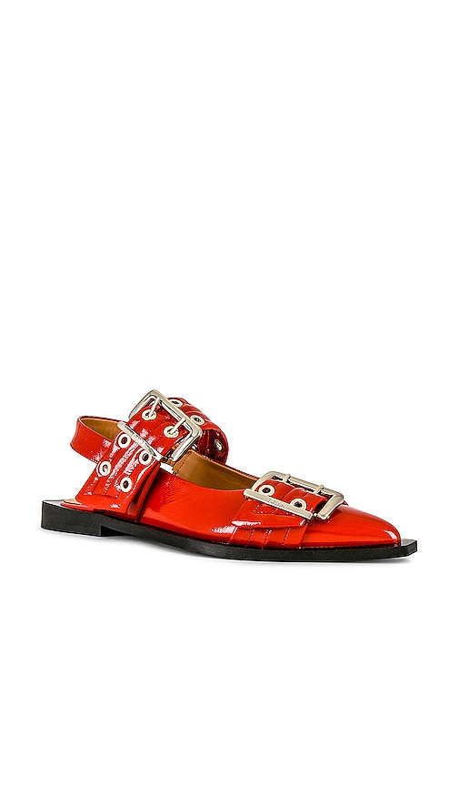 Shop Ganni Buckle Ballerina Naplack In Red