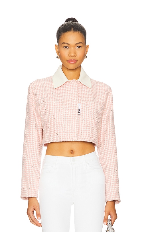 Tweed Crop Jacket in Pink. - size 38 (also in 36, 40)