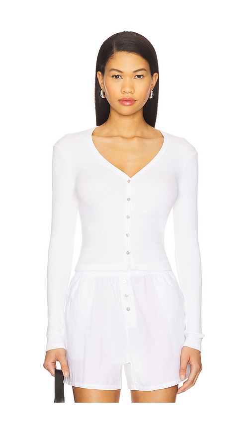 Rib Crop Cardi in White. - size XS (also in L, M, S, XL)