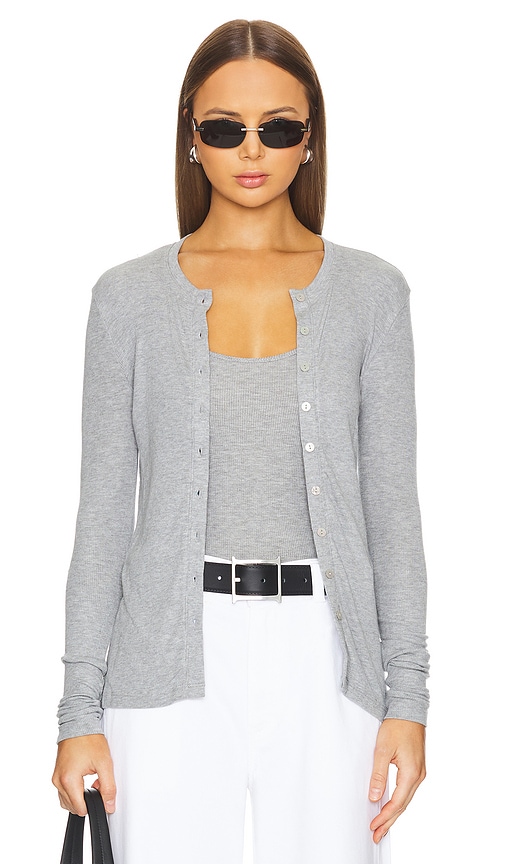 Shop Goldie Ribbed Cardigan In Gray Heather