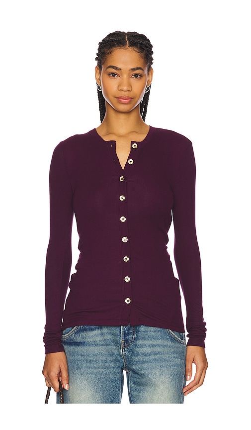 Shop Goldie Classic Cardigan Gold Button In Burgundy
