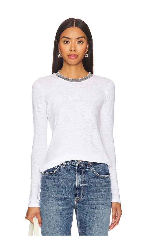 Shop Goldie Metallic Trim Long Sleeve Tee In 화이트