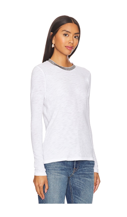 Shop Goldie Metallic Trim Long Sleeve Tee In 화이트