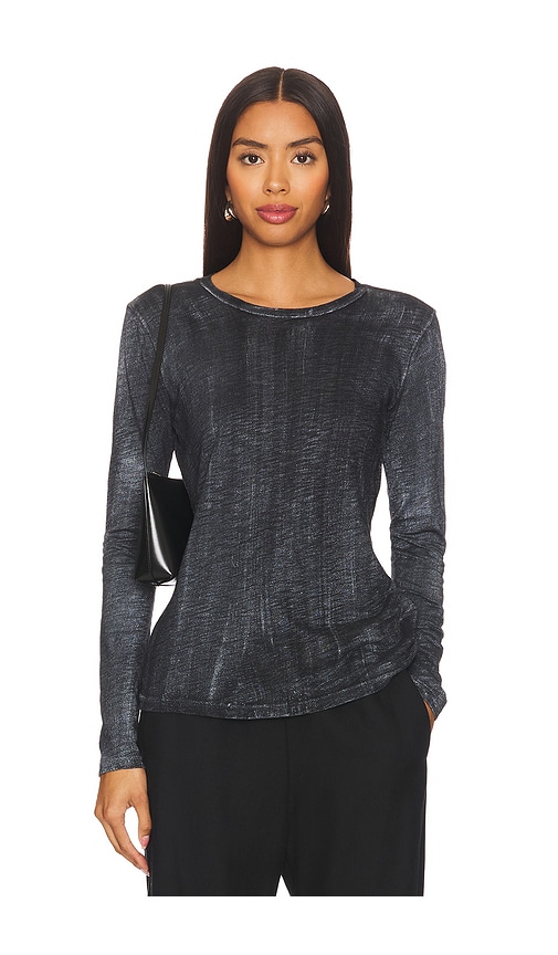 Shop Goldie Long Sleeve Classic Metallic Spray Top In Black With Silver