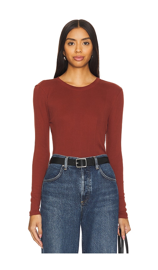 Goldie Long Sleeve Cotton Rib Tee Shirt In Mahogany