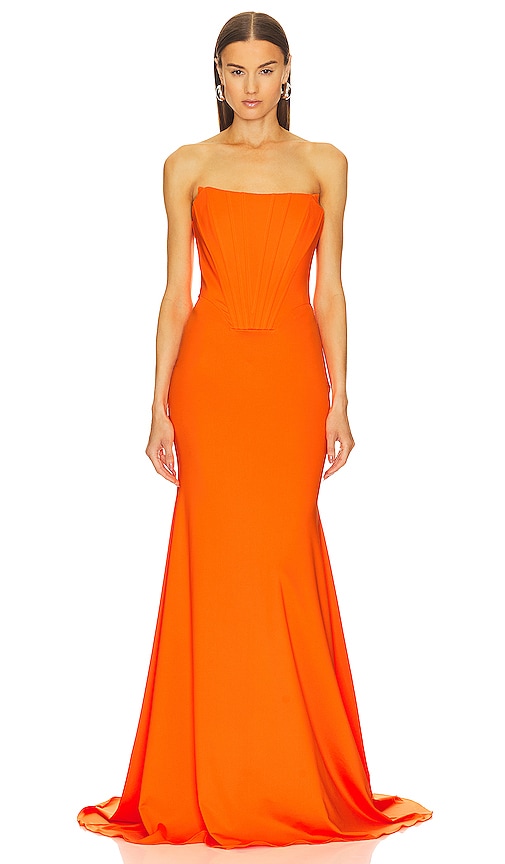 GIUSEPPE DI MORABITO Bustier Gown in Vibrant Orange