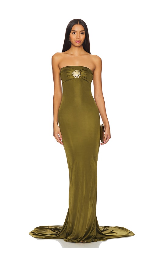 Shop Giuseppe Di Morabito Strapless Gown In Olive