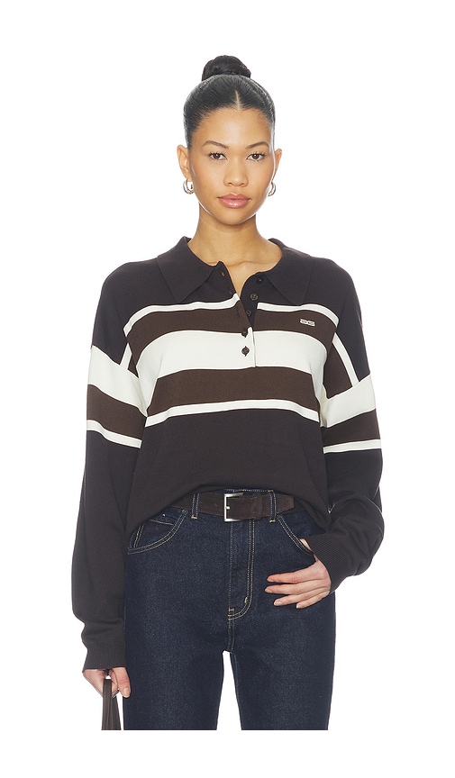 Gestuz Alexu Polo Pullover Sweater In Ganache & Slate  Black & Egret