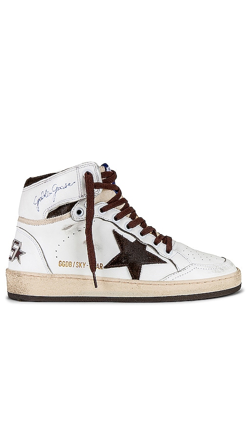 Golden Goose Sky Star Shoe in White, Beige, & Chocolate Brown