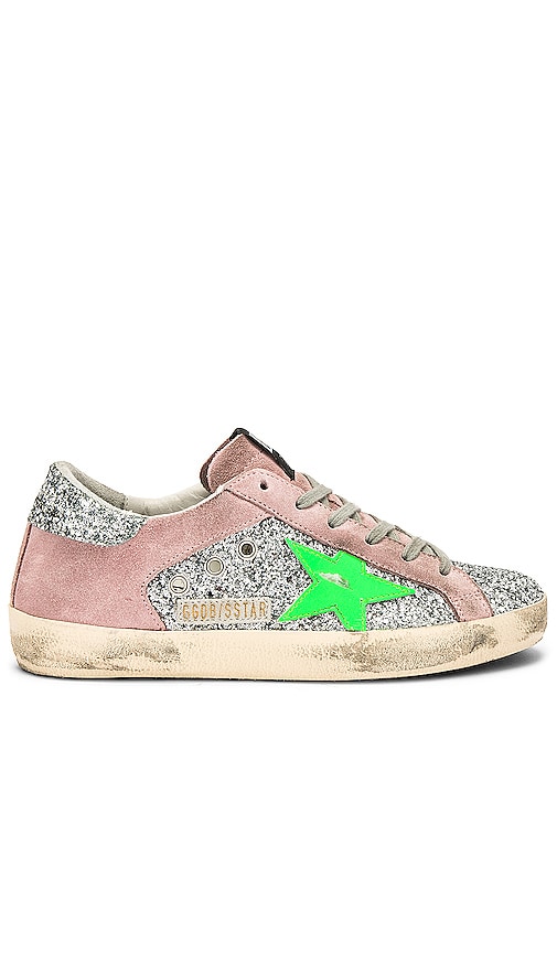 Golden Goose Superstar Sneaker in Silver Glitter & Pink | REVOLVE