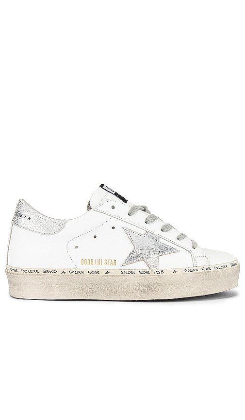 Golden Goose Hi Star Sneaker in White & Silver | REVOLVE