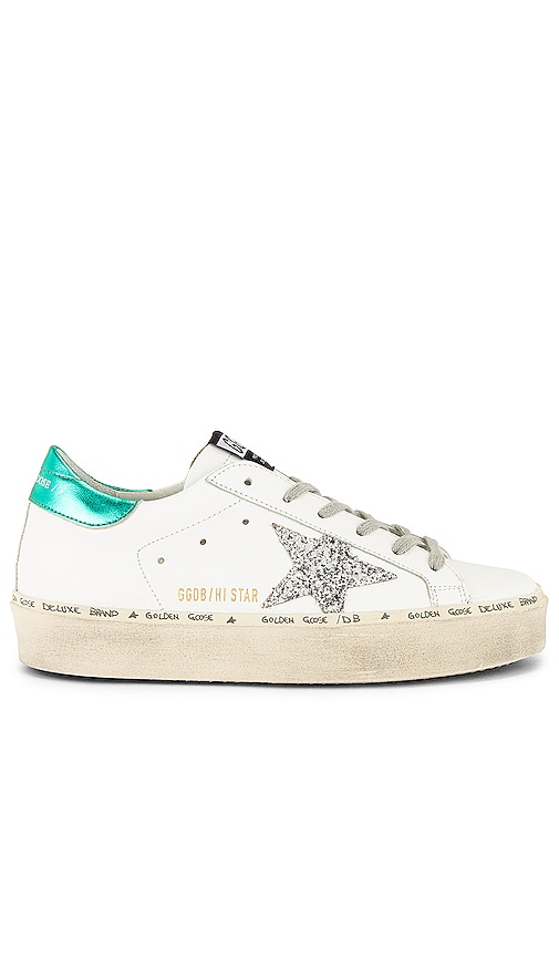 Golden Goose Hi Star Sneaker in White, Silver & Aquamarine | REVOLVE